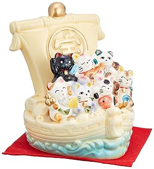 Amazon.co.jp: エールネット(Ale-net) 七福猫 宝船 クリーム色